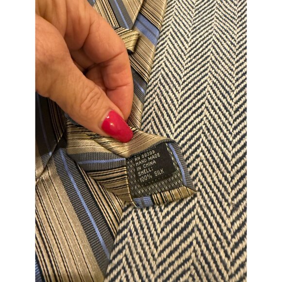 Paul Dione Mens Handmade Striped Tie Gold & Blue 100% Silk Shell - Picture 4 of 7